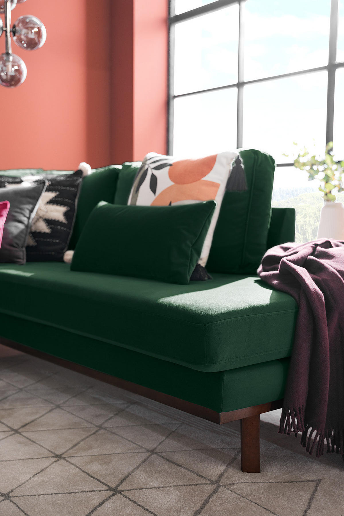 ECKSOFA mit Ottomane - Buchefarben/Grün, Buchenholz/Textil (287/219cm) - home24