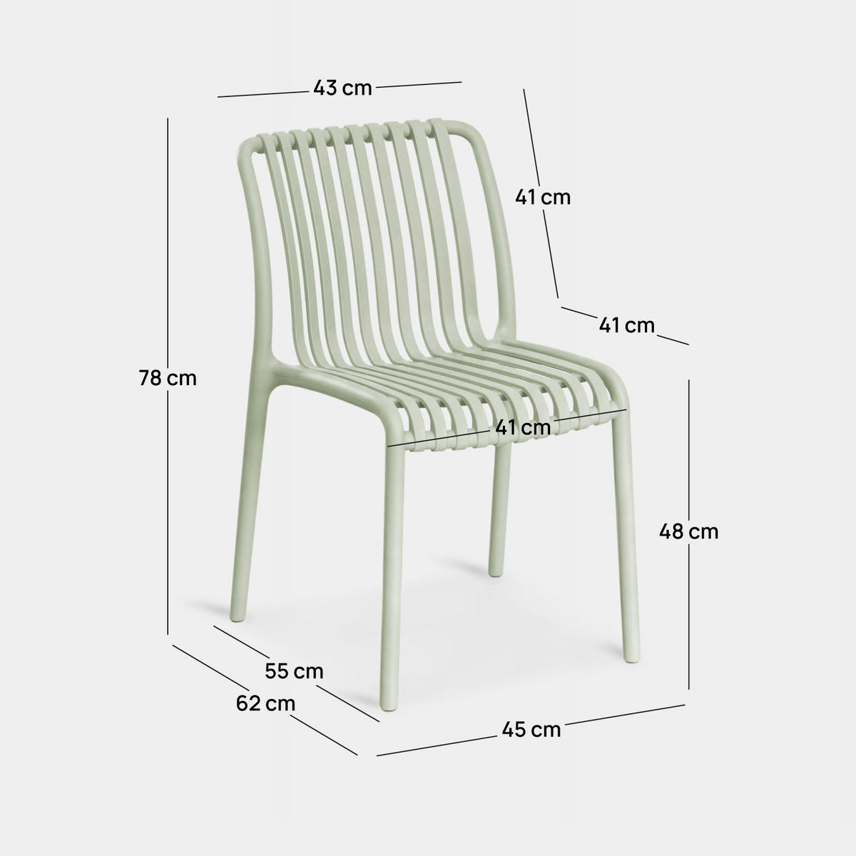GARTENSTUHL Ollie Grün 45 cm x 78 cm 4er-Set - Grün, Kunststoff (45/78/62cm) - Klast Home