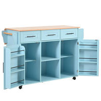 KÜCHENWAGEN 139/46(71)/91,5 cm in Blau mit klappbarer Platte und Rollen - Blau, Holzwerkstoff (139/91.5/46cm) - Flora Grace