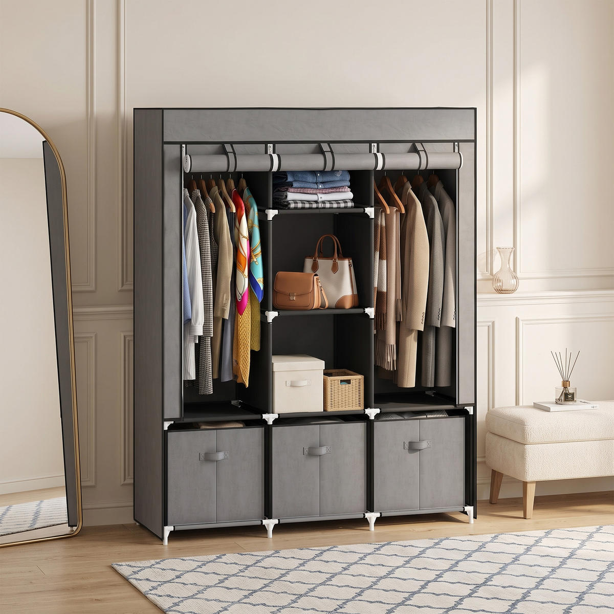 KLEIDERSCHRANK Dunkelgrau 43.0/125.0/162.5 cm - Dunkelgrau, Metall (125/162.5/43cm)