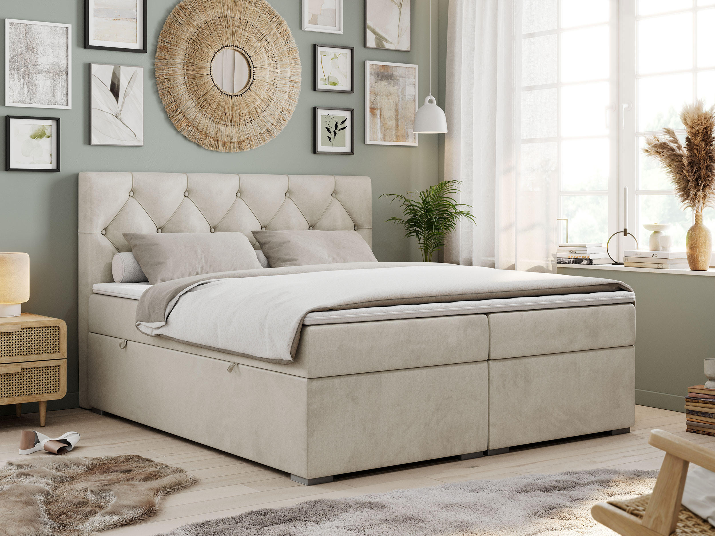 BOXBETT ALDA 120/200 Beige Velvet - H3 - Beige, Holz/Textil (120/200cm) - MKS