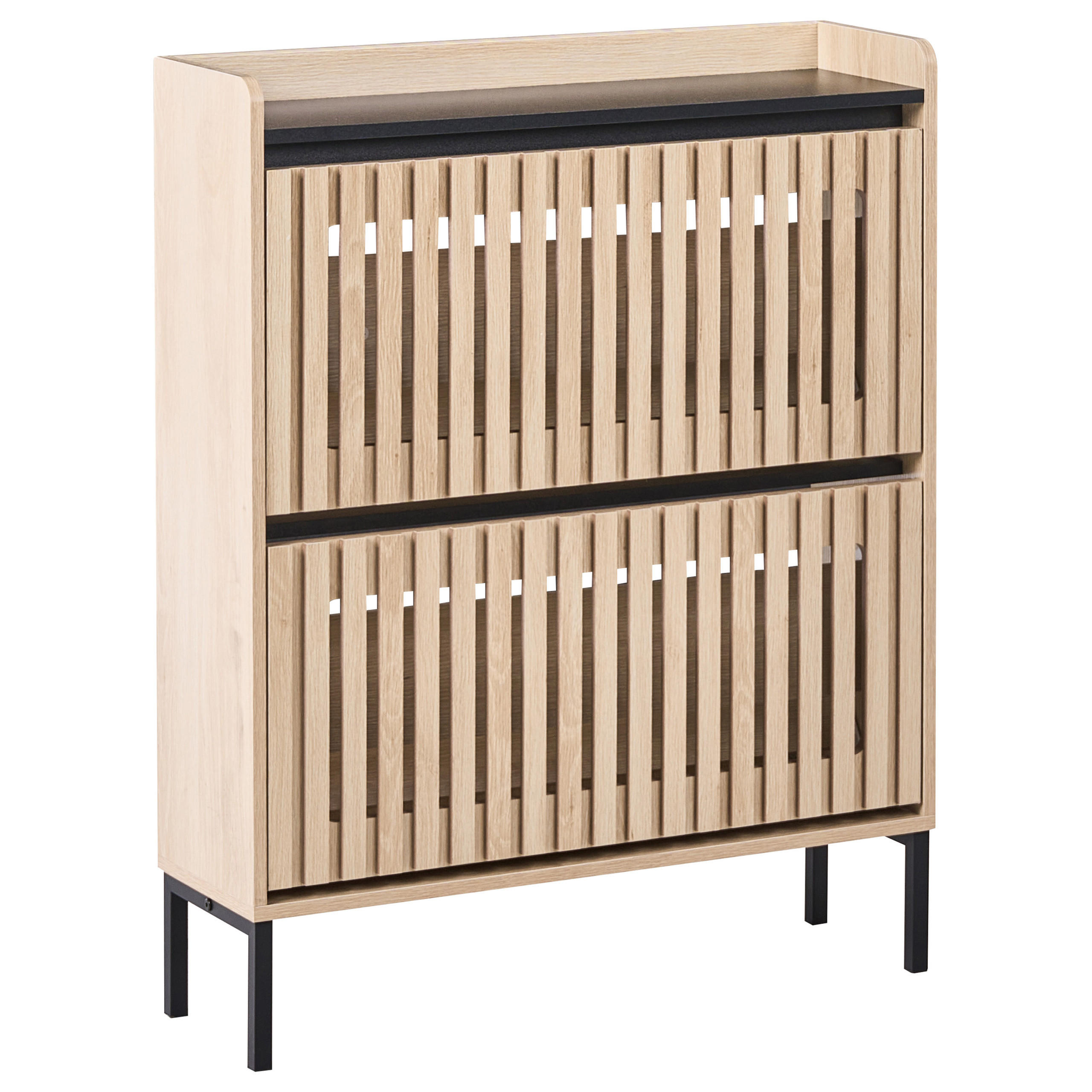 SCHUHSCHRANK Hellbraun Gympie - Hellbraun/Schwarz, Holzwerkstoff (80/100/25cm) - Beliani