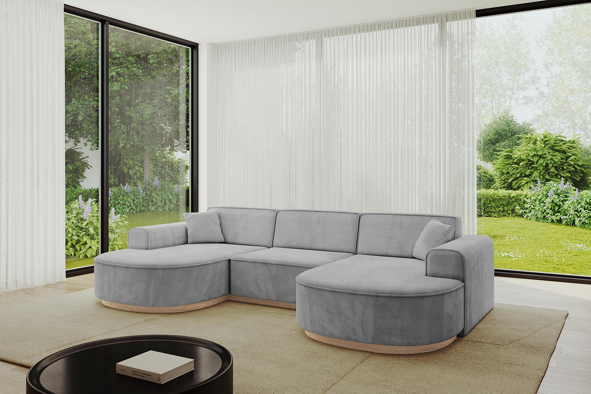 WOHNLANDSCHAFT MARI-U1-v1 - 303x171x83 cm Grau Velours - Grau, Holzwerkstoff/Textil (303/83/171cm) - ALTDECOR