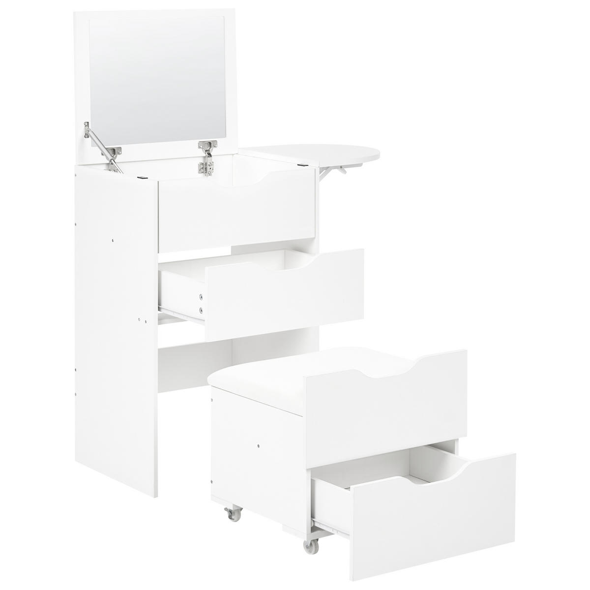 SCHMINKTISCH mit Spiegel und Hocker Weiß Beloeil - Weiß, Holzwerkstoff (80/118/40cm) - Beliani