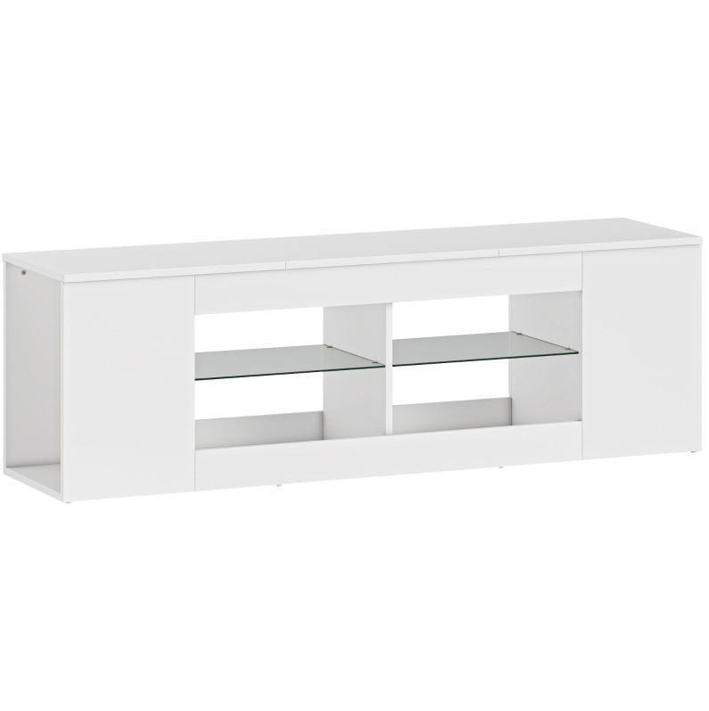 TV-LOWBOARD Breite 140 cm mit 6 Fächern und 2 Glasregalen - Weiß, Glas (140/42.5/35cm) - BEAOK