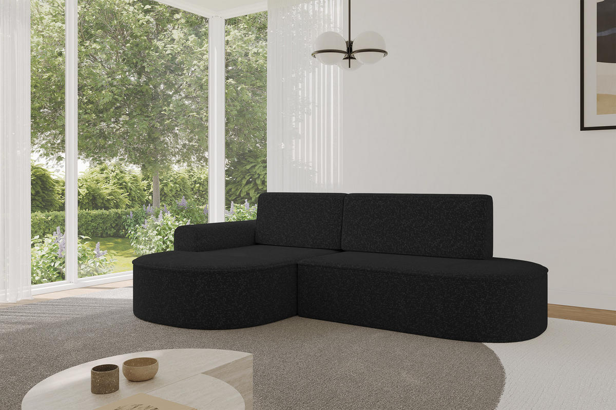 ECKSOFA mit Schlaffunktion und Bettkasten Ottomane Links MARI-L1-S - 283x167x85 cm Schwarz Tissu - Schwarz, Holzwerkstoff/Kunststoff (283/167cm) - ALTDECOR