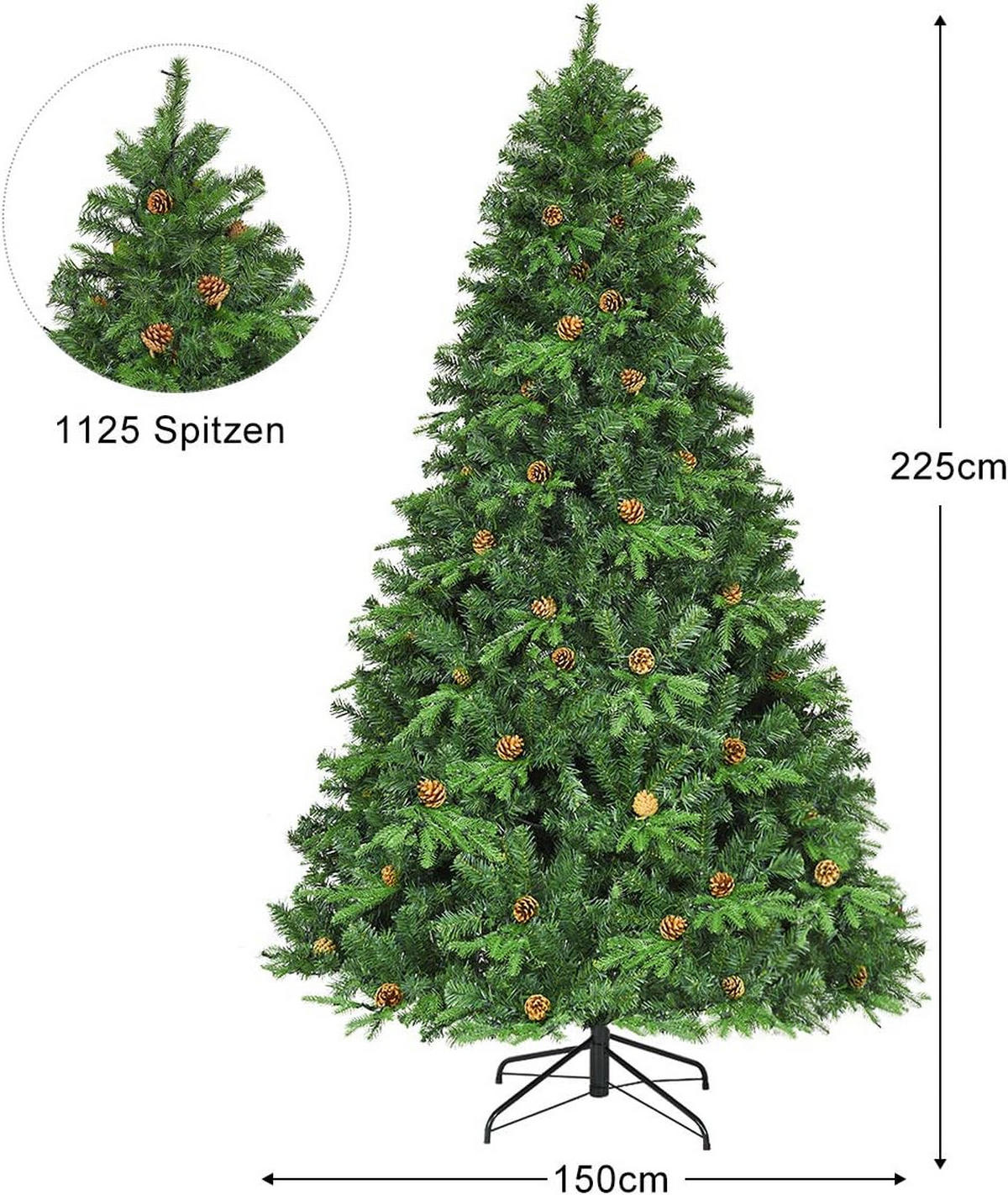 WEIHNACHTSBAUM Grün - Grün, Kunststoff (225cm) - COSTWAY