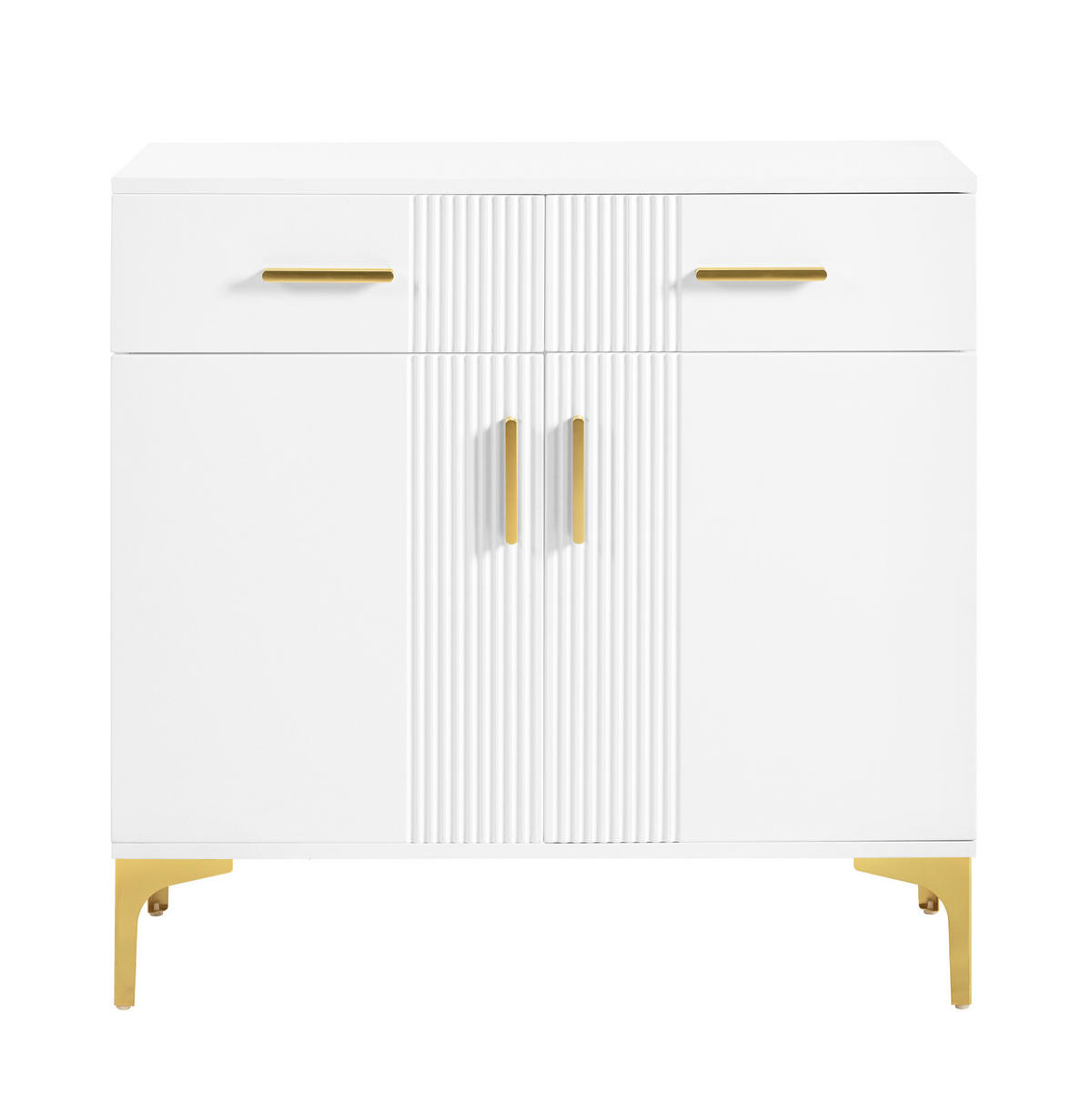 SIDEBOARD aus MDF 35x80x79,5 cm Weiß mit 2 Türen und 2 Schubladen, Wellenfront und Kippsicherung - Weiß, Holzwerkstoff (80/79.5/35cm) - Modfu