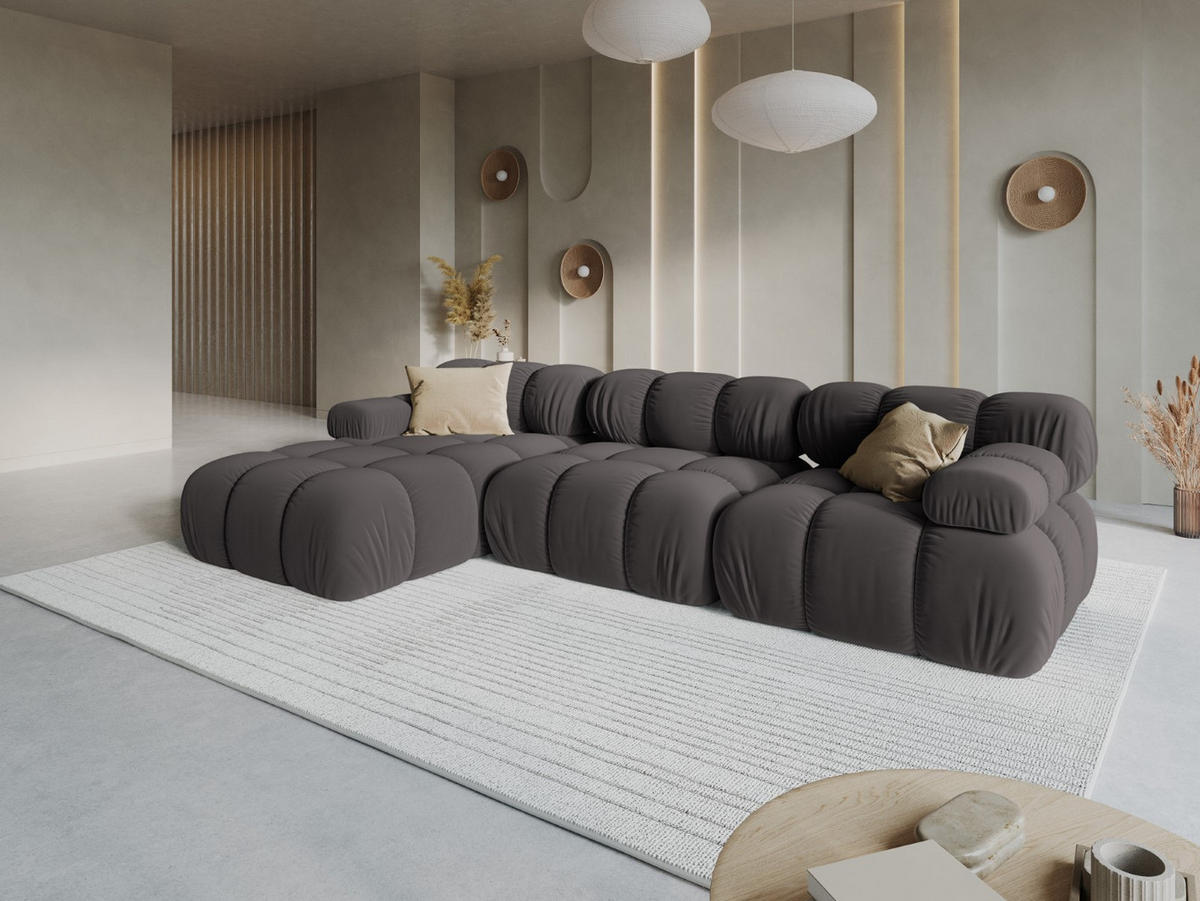 MODULARES-ECKSOFA links Bellis aus Samt dunkelgrau 4 Sitzplätze - Dunkelgrau, Textil (122/285cm) - Micadoni