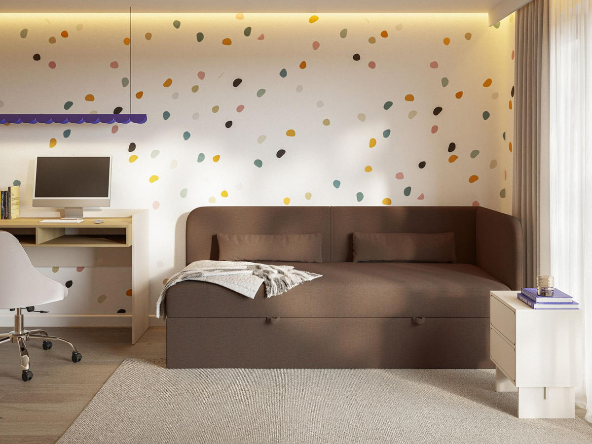JUGENDBETT Calmmo Dunkelbraun mit Chenille-Bezug, Kopfteil rechts - Dunkelbraun, Textil (90/200cm) - Selsey