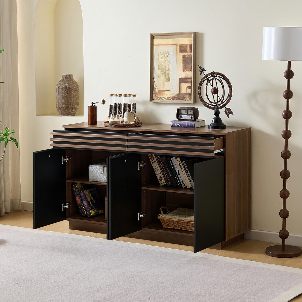 SIDEBOARD 150cm Holzoptik 4 Türen 2 Schubladen modern - Multicolor, Holzwerkstoff (40/85/150cm) - FLIEKS