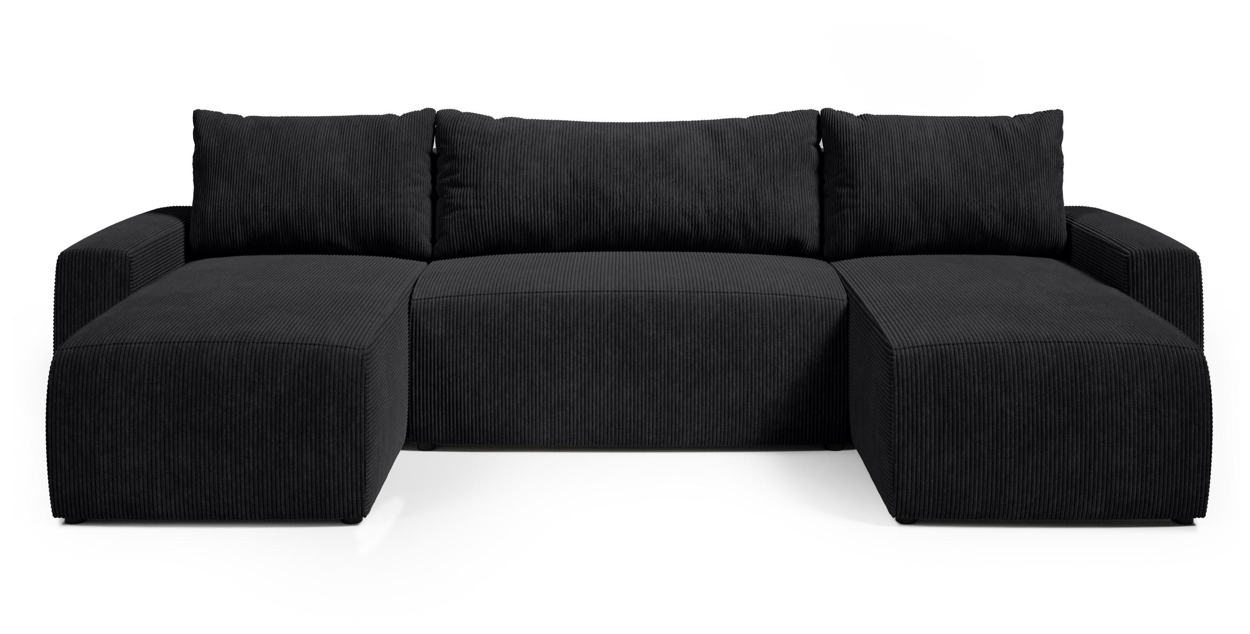 WOHNLANDSCHAFT Plush mit Schlaffunktion Schwarz Cord - Schwarz, Kunststoff/Textil (315/72/145cm) - Bromarkt