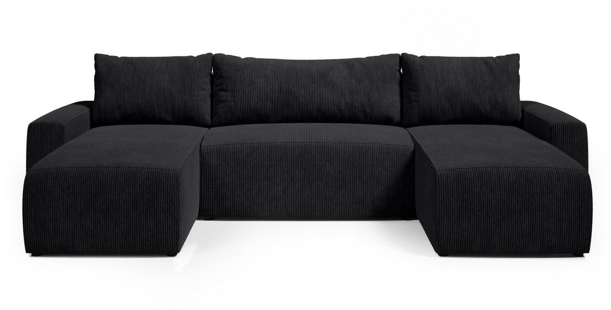 WOHNLANDSCHAFT Plush mit Schlaffunktion Schwarz Cord - Schwarz, Kunststoff/Textil (315/72/145cm) - Bromarkt