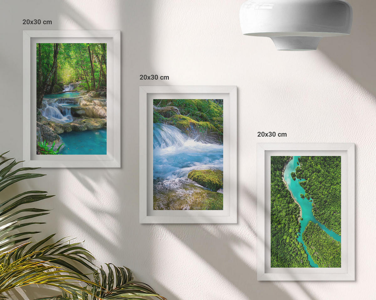 WANDBILDER 3er-Set - 20x30 cm Weißer Rahmen - Grüne Wälder, kristallklares Wasser - Weiß, Kunststoff (20/30cm) - ArtPrintCave