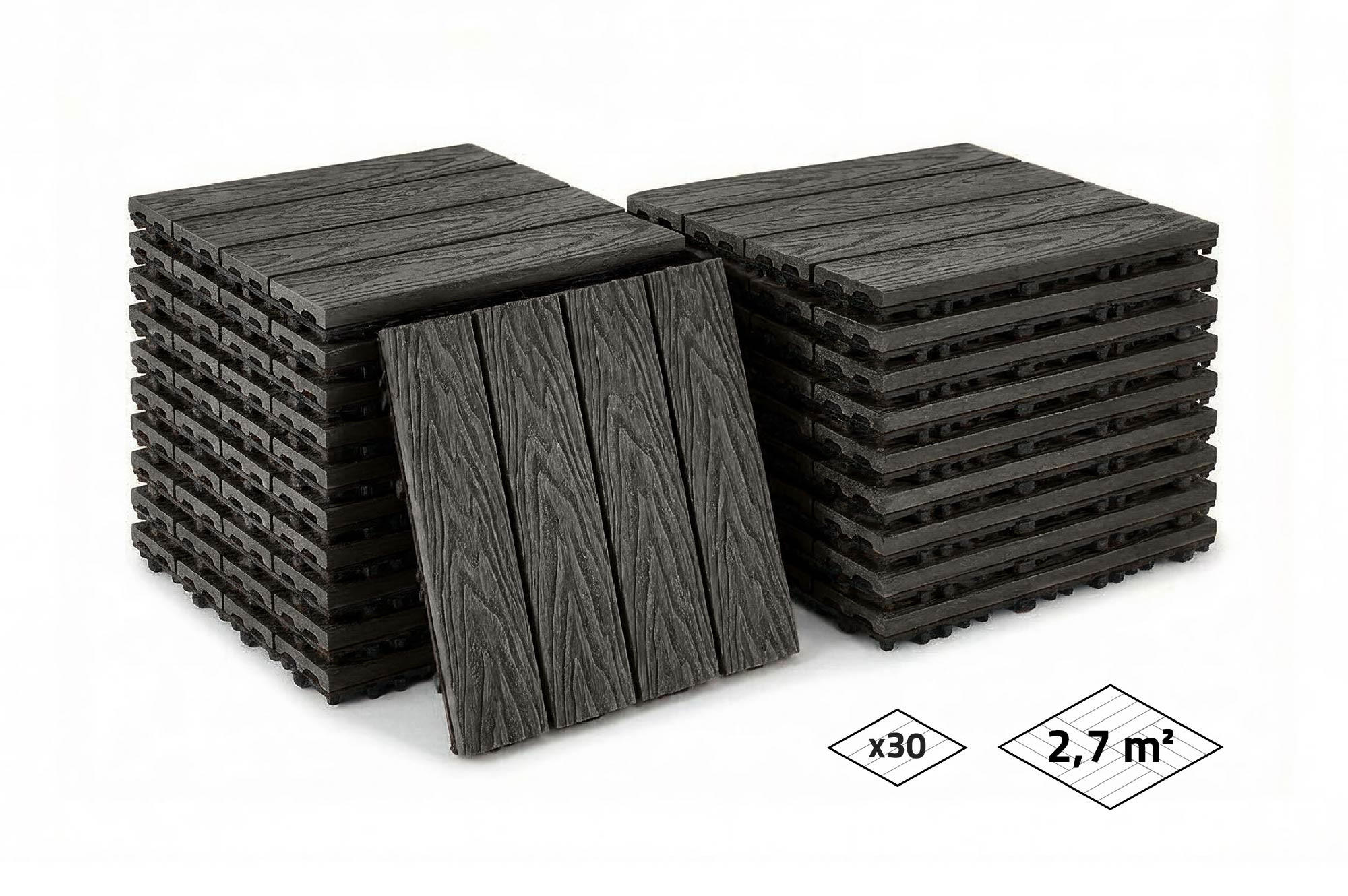 30ER-SET Terrassenplatten aus JURA-Verbundwerkstoff in grauer Holzoptik, 30 x 30 cm - Grau, Holzwerkstoff (30/30/2cm) - Casanoov