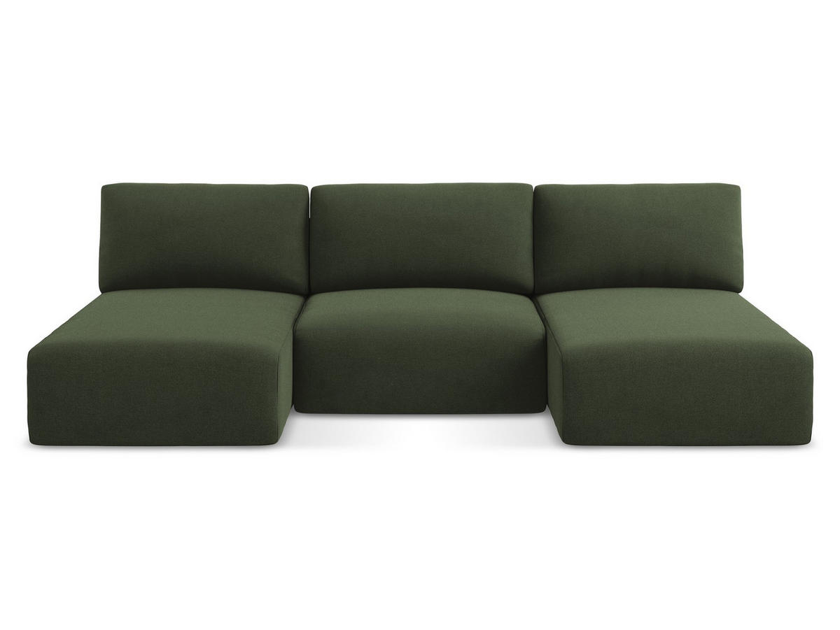 WOHNLANDSCHAFT Strukturstoff Stoff Grün - Blau/Schwarz, Kunststoff/Textil (304/79/149cm) - Makamii