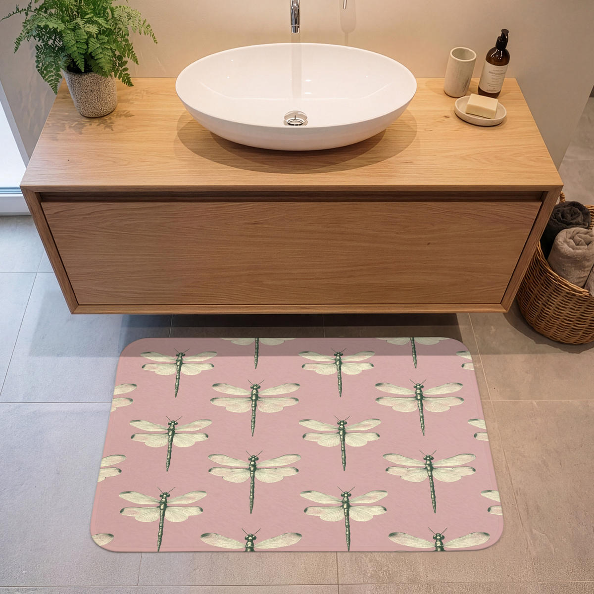KÚPEĽŇOVÁ PREDLOŽKA Zvončeky - vzor - ružová 90x60 cm - ružová, textil/plast (90/60cm) - OnlyWow