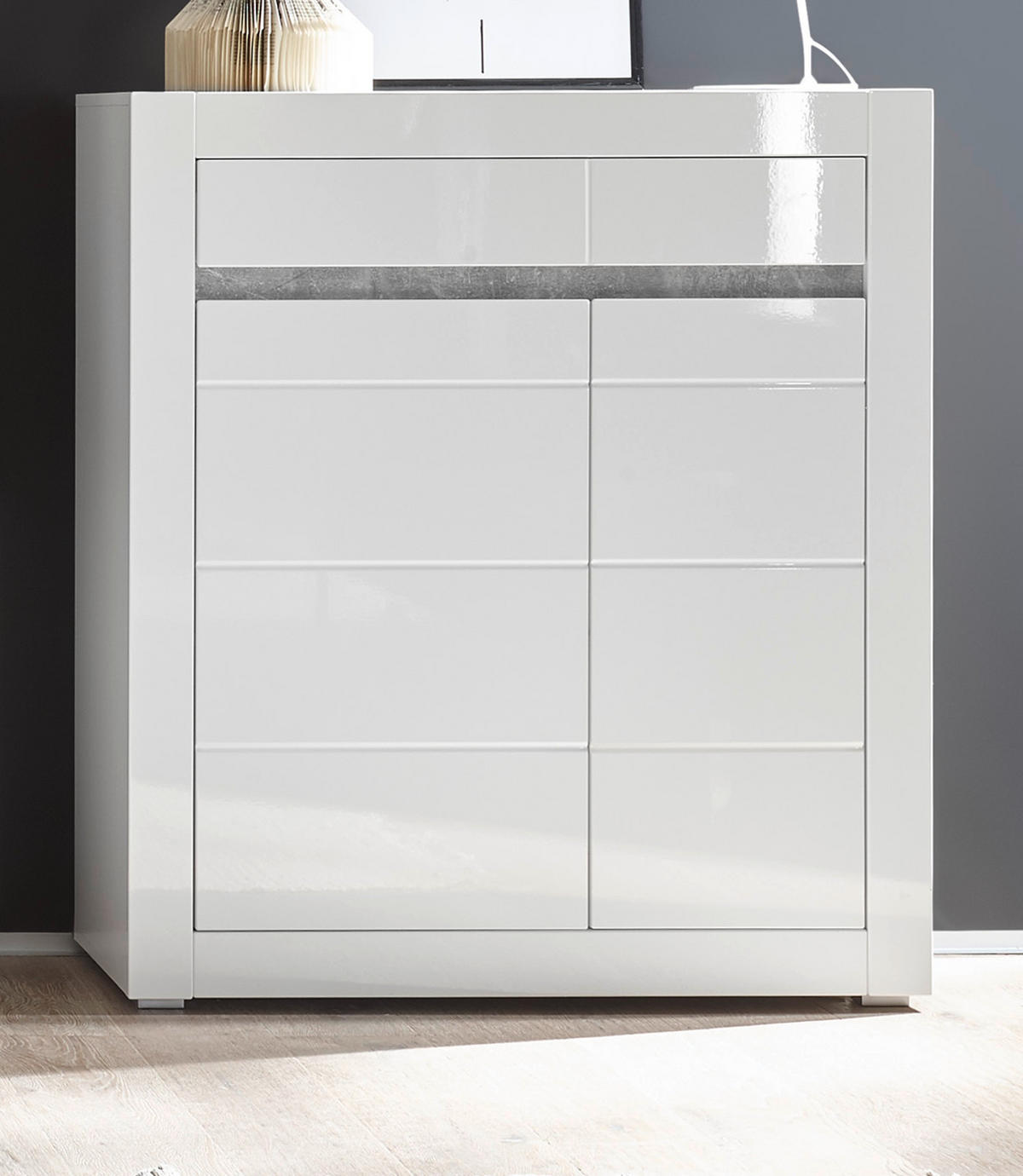 KOMMODE Hochglanz weiß, Highboard 100 x 112 cm mit Soft-Close - Weiß Hochglanz/Weiß, Holzwerkstoff/Kunststoff (100/112/35cm) - Furn.Design