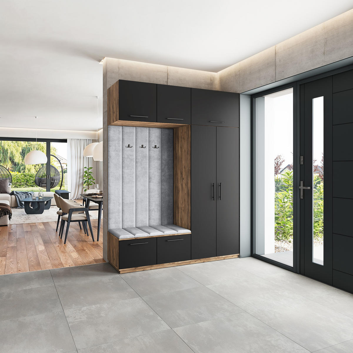 GARDEROBENSCHRANK REMA 180/240/60 cm Modern Eichefarben - Eichefarben/Schwarz, Holzwerkstoff (180/240/60cm) - MASSENO