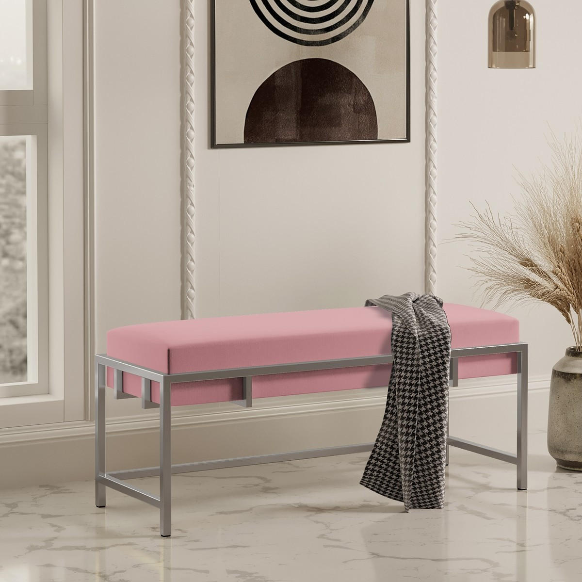 POLSTERBANK LAMO 100 Rosa, Chromgestell - Chromfarben/Pink, Textil/Metall (100/45/35cm) - Bettso