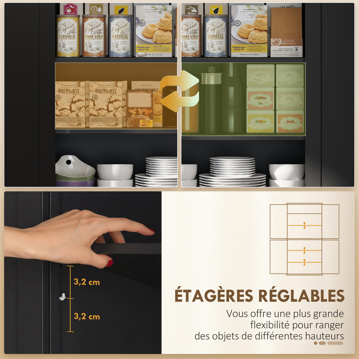 HIGHBOARD DE-11318 4 Türen Schwarz - Schwarz, Holzwerkstoff (40.2/183/76.2cm) - ComfortXL