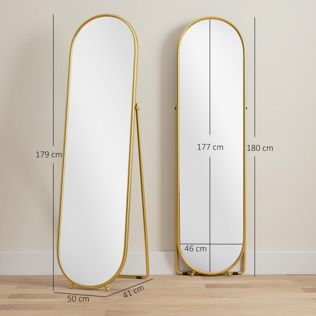 STANDSPIEGEL 2er-Set goldfarben 50.0/4.0/180.0 cm - Goldfarben, Metall (4/180/50cm)