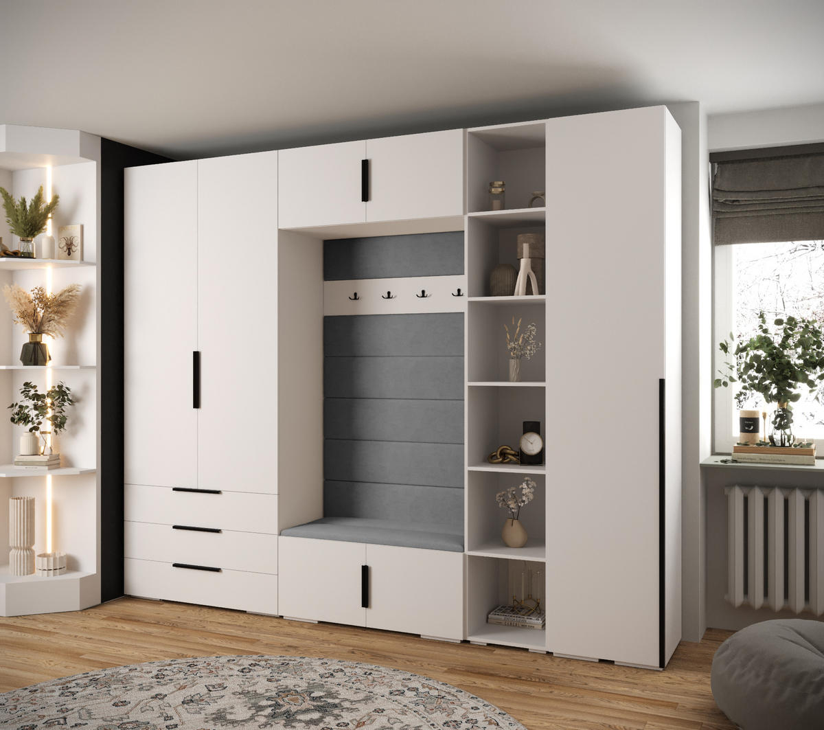 GARDEROBEN-SET 236,7/290/47 - Schwarz/Weiß, Holz/Kunststoff (290/236.7/47cm) - Abiks Möbel