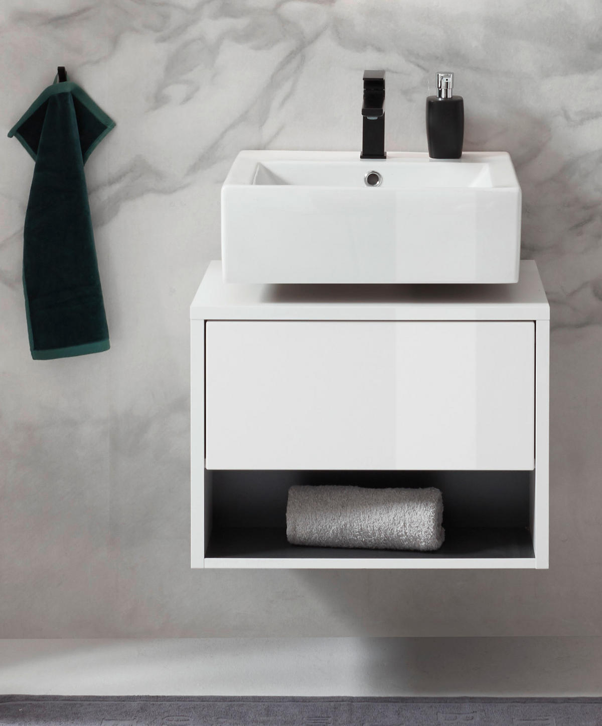 WASCHBECKENUNTERSCHRANK in weiß Hochglanz und grau 60 cm Glide - Weiß Hochglanz/Grau, Holzwerkstoff (60/44/46cm) - Furn.Design