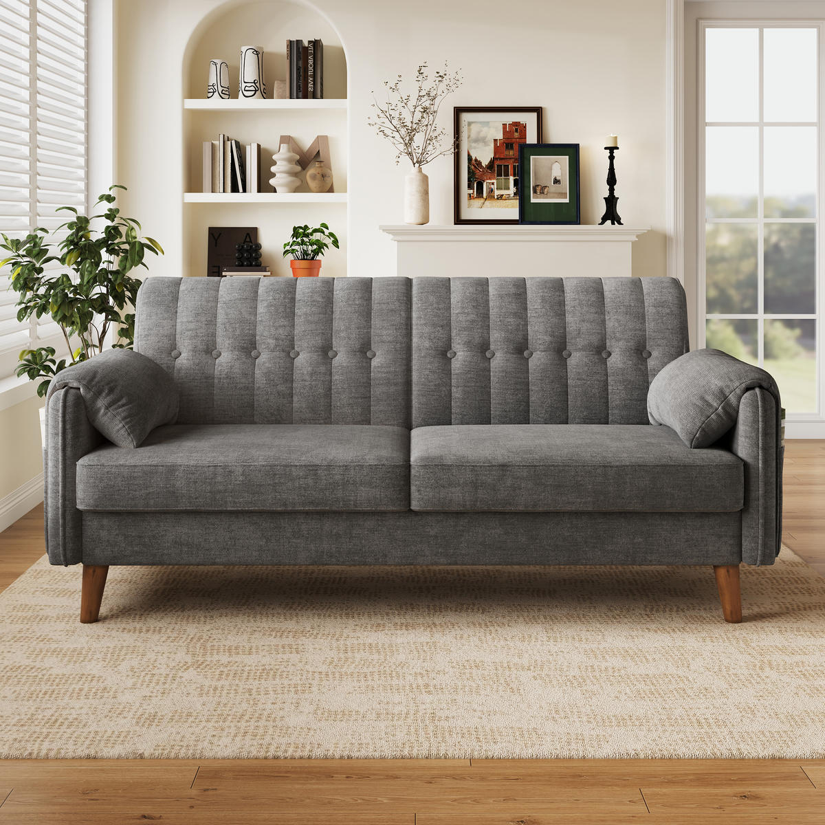 2-SITZER-SOFA Chenille mit Massivholzbeinen, DE-42464, Hellgrau - Hellgrau, Holzwerkstoff (161.5/83.5/79cm) - ComfortXL
