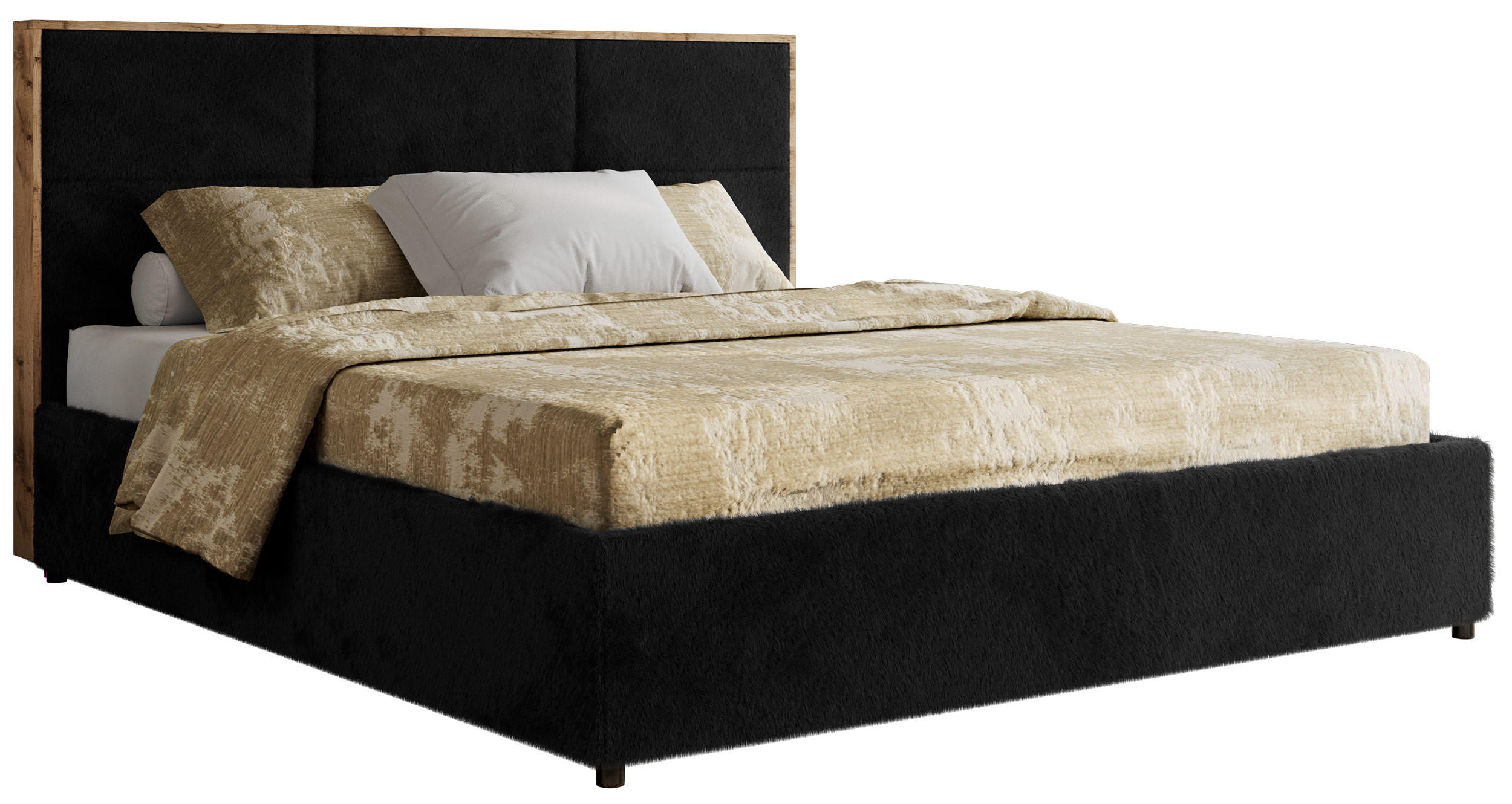 POLSTERBETT LERIO CLASSIC 160/200 - Schwarz Plüsch - Multipocket-Matratze - Schwarz, Textil (160/200cm) - MKS