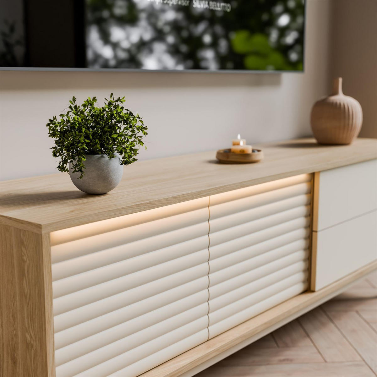 TV-SCHRANK FLORENCE mit LED-Beleuchtung - Kaschmir, Holzwerkstoff (160/53/40cm) - Lookway