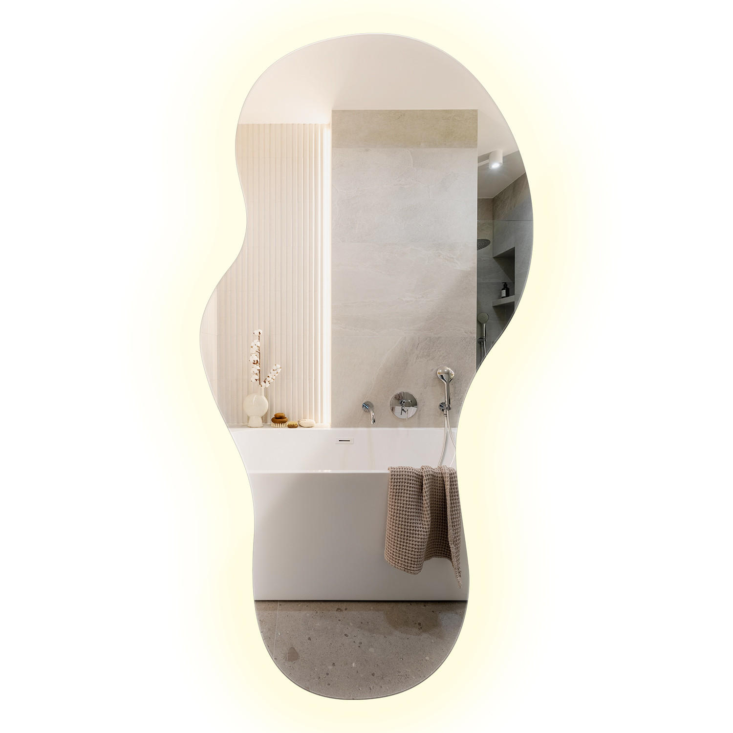 LED NÁSTĚNNÉ ZRCADLO 40x80 cm asymetrické 4000K - světle modrá, sklo (40/80/0.4cm) - TULUP