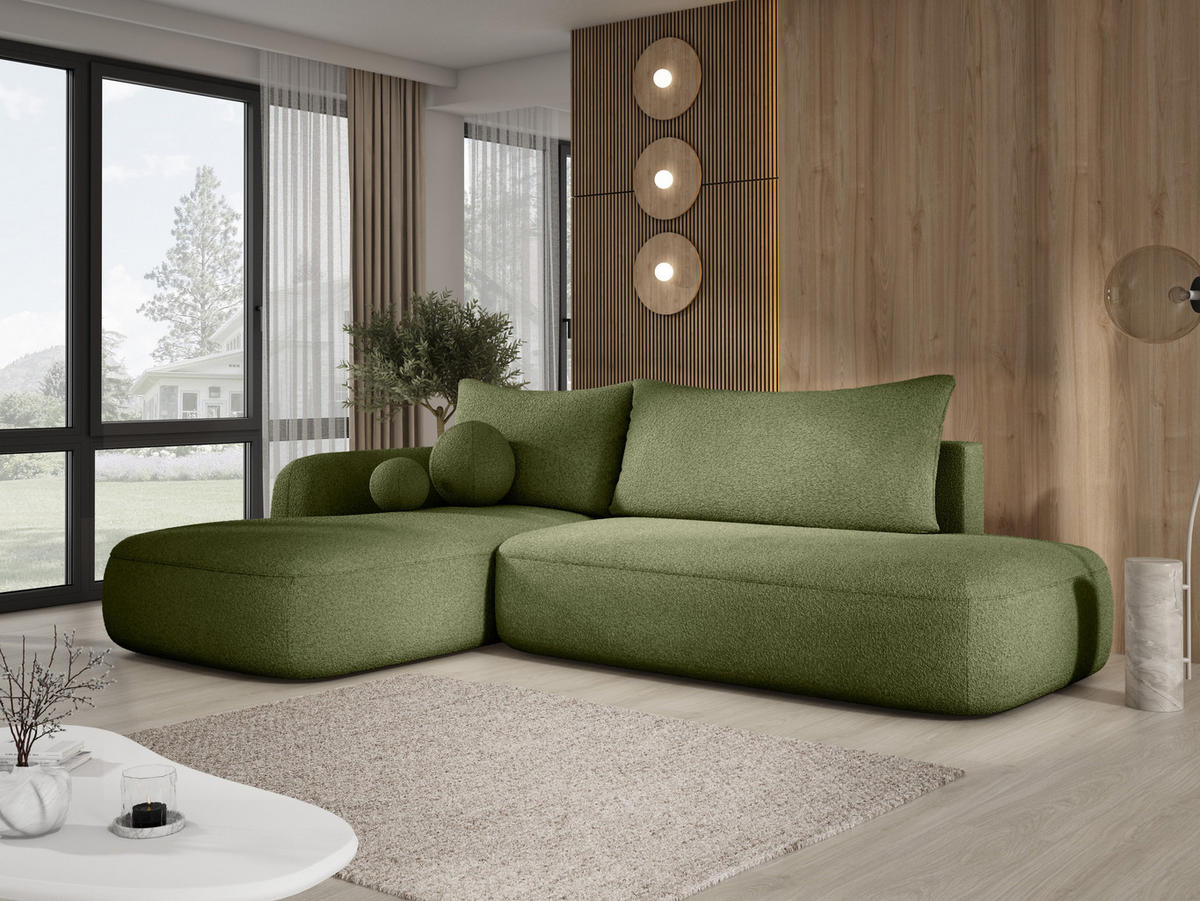 ECKSOFA BABU Mit Bettfunktion – Moderne Polsterecke Für Wohnzimmer Funktionales Schlafsofa Im Stoff NOW OR NEVER, 300x105x60cm, Linke, ORANGE - Orange, Holz/Textil (190/300cm) - DomoHome