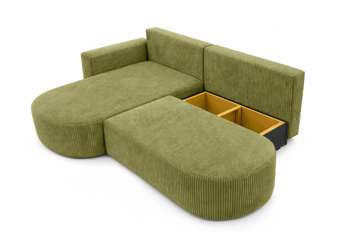 ECKSOFA Mit Schlaffunktion Und Bettkasten, Cordstoff Poso, Olive, Links, ROUND ONE OPEN XL - Olivgrün, Holz (262/175cm) - Kaiser Möbel