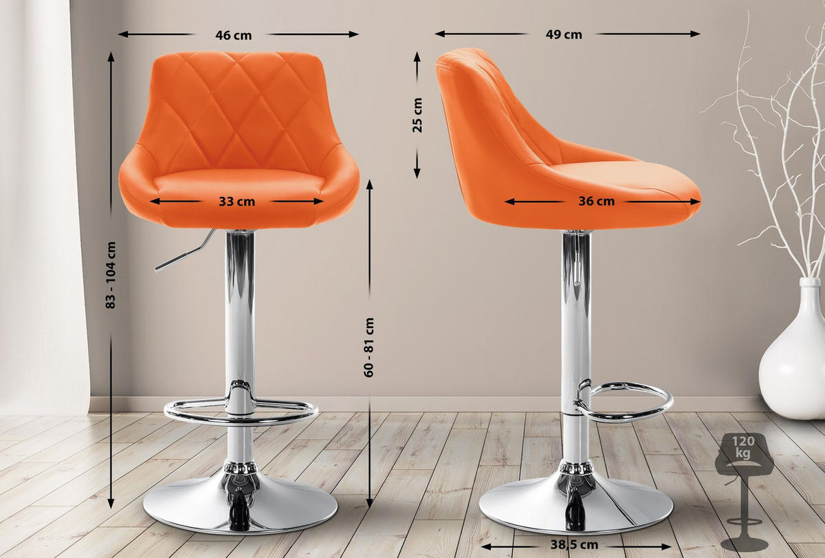 BARHOCKER Lazio 83-104x46x49 cm orange - Orange, Leder (46/83/49cm) - furnicato
