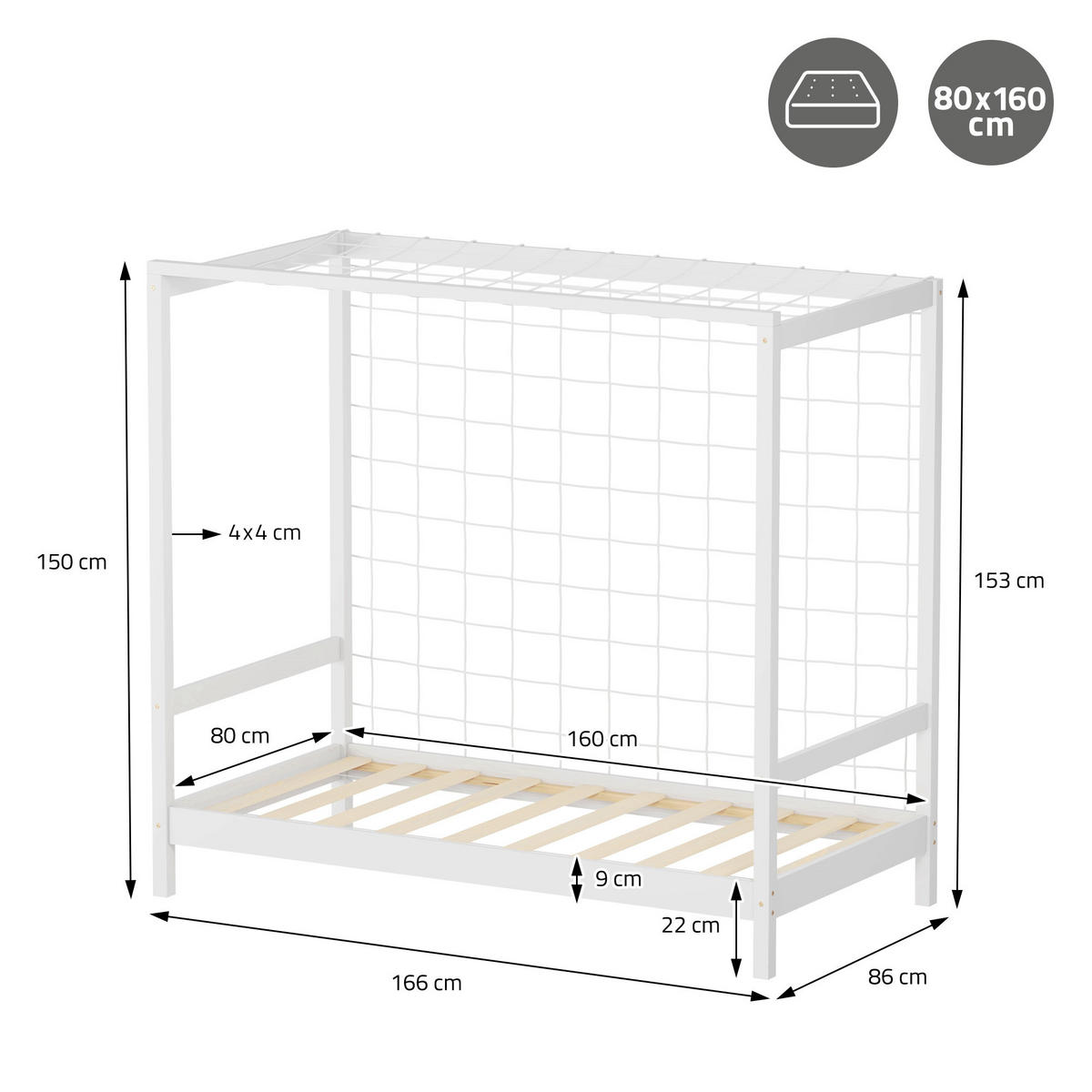 KINDERBETT Fußballtor 80x160 cm Weiß - Weiß, Holz (80/160cm) - ML-DESIGN