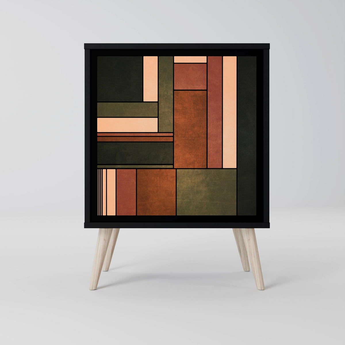SIDEBOARD FIGURES OF NATURE, Schwarz, 57,5x42x67,5 cm, Schwarze Metall-Rahmenfüße - Multicolor/Schwarz, Holzwerkstoff/Metall (57.5/67.5/42cm) - SpaceRebels