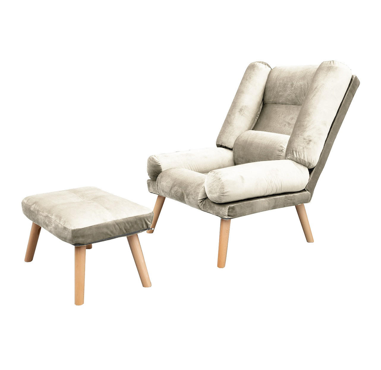SESSEL Lola mit Fußhocker Rückenlehne 5-stufig einstellbar, ecru - Ecru, Holz/Kunststoff (75/100/60cm) - Margaret Hadas24