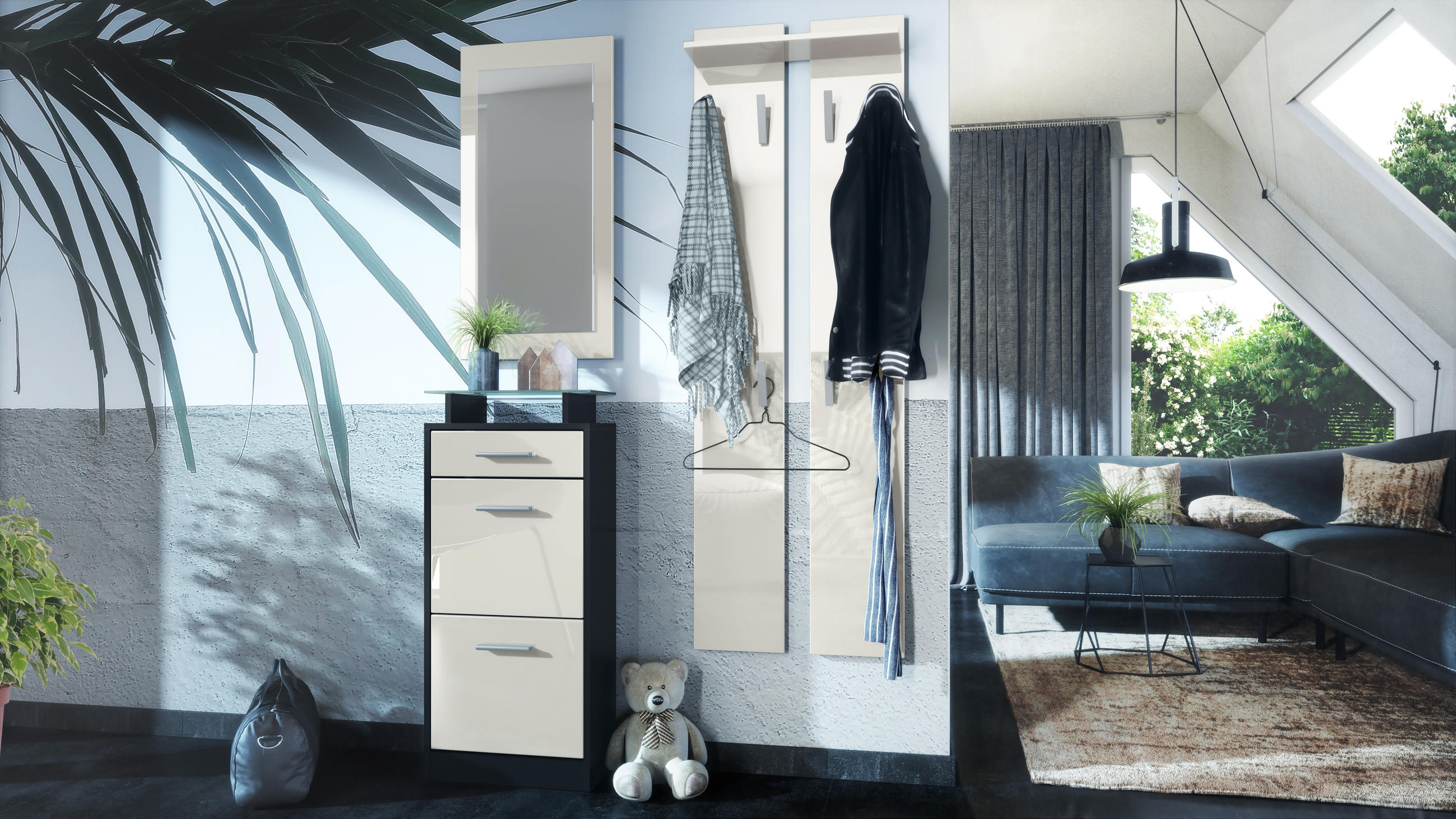 GARDEROBE Loret Front in Creme Hochglanz - Creme, Holzwerkstoff (140/200/23cm) - Vladon