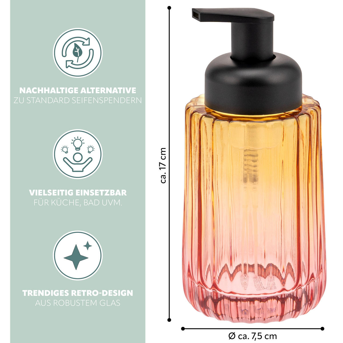 SEIFENSPENDER, orange - Multicolor, Glas (7.5/17/7.5cm) - bremermann