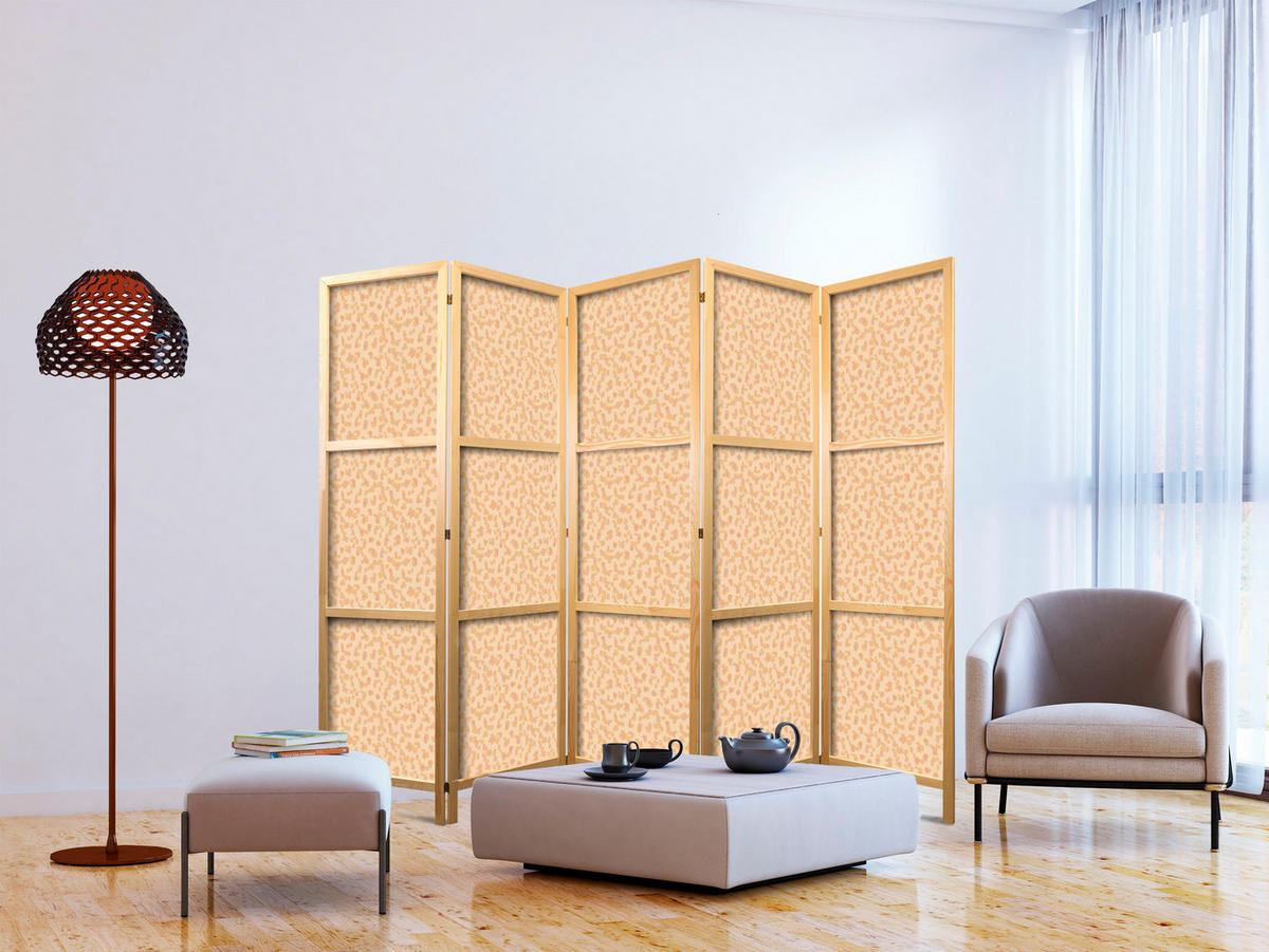 PARAVENT Japanischer 5-tlg 225x172 cm Pastellabstraktion - Orange, Holz/Textil (225/172/3cm) - Muralo