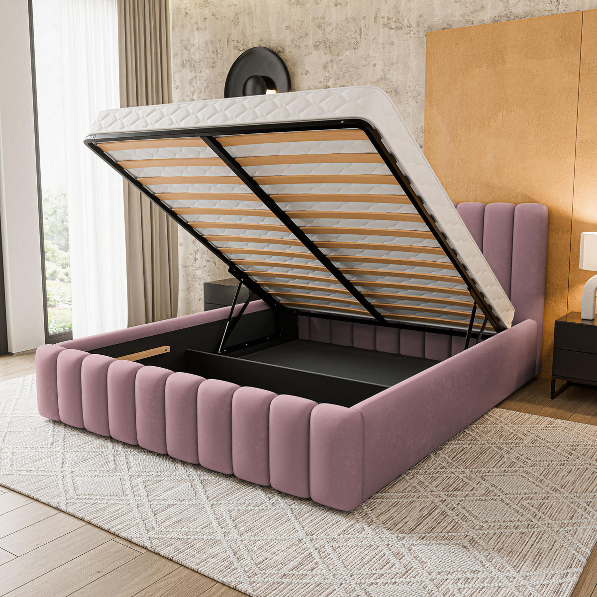 ČALOUNĚNÁ Postel DINESE 120x200 cm Pudrově růžová - světle růžová, kompozitní dřevo/textil (120/200cm) - MASSENO