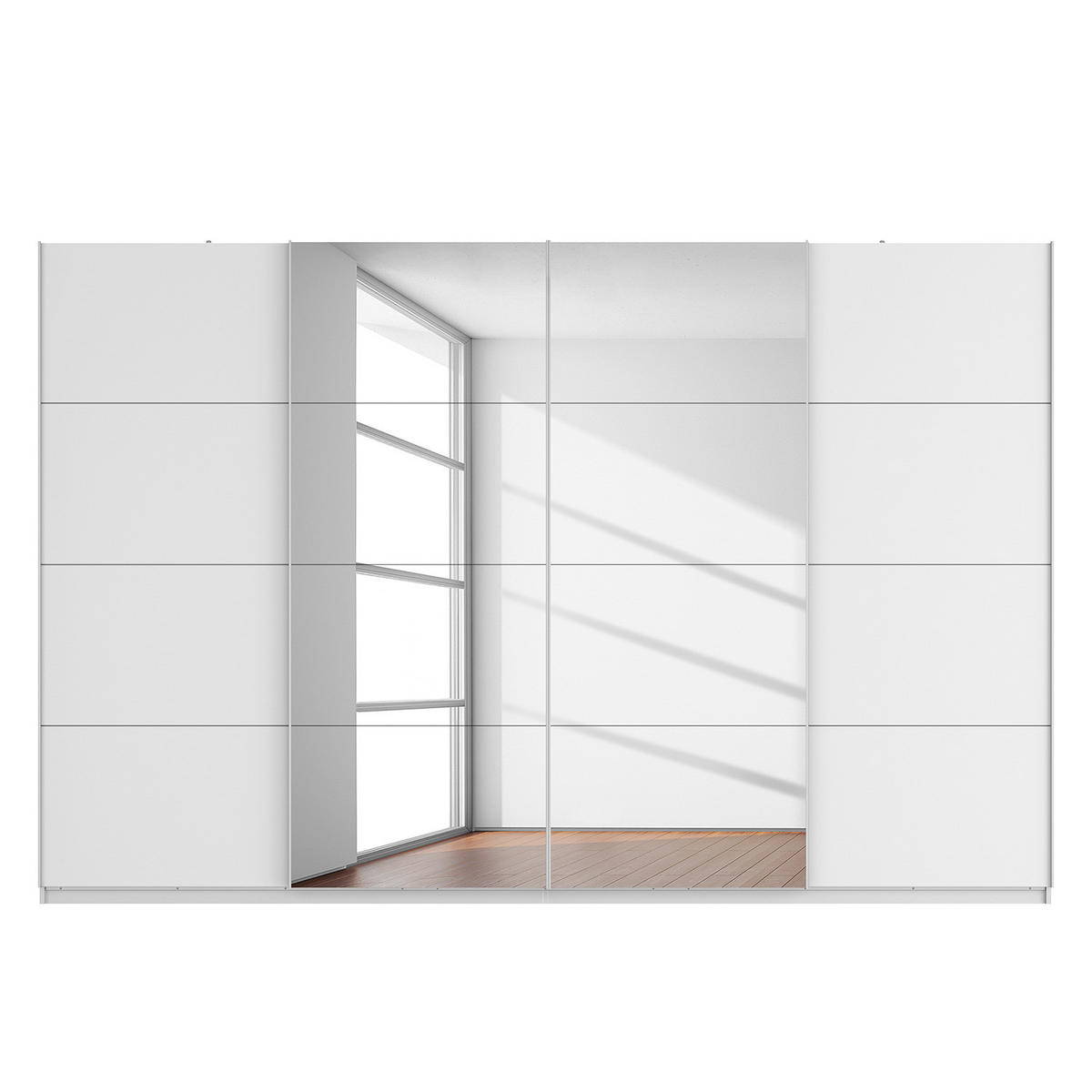 SCHWEBETÜRENSCHRANK - Weiß, Glas/Holzwerkstoff (360/236/68cm) - home24