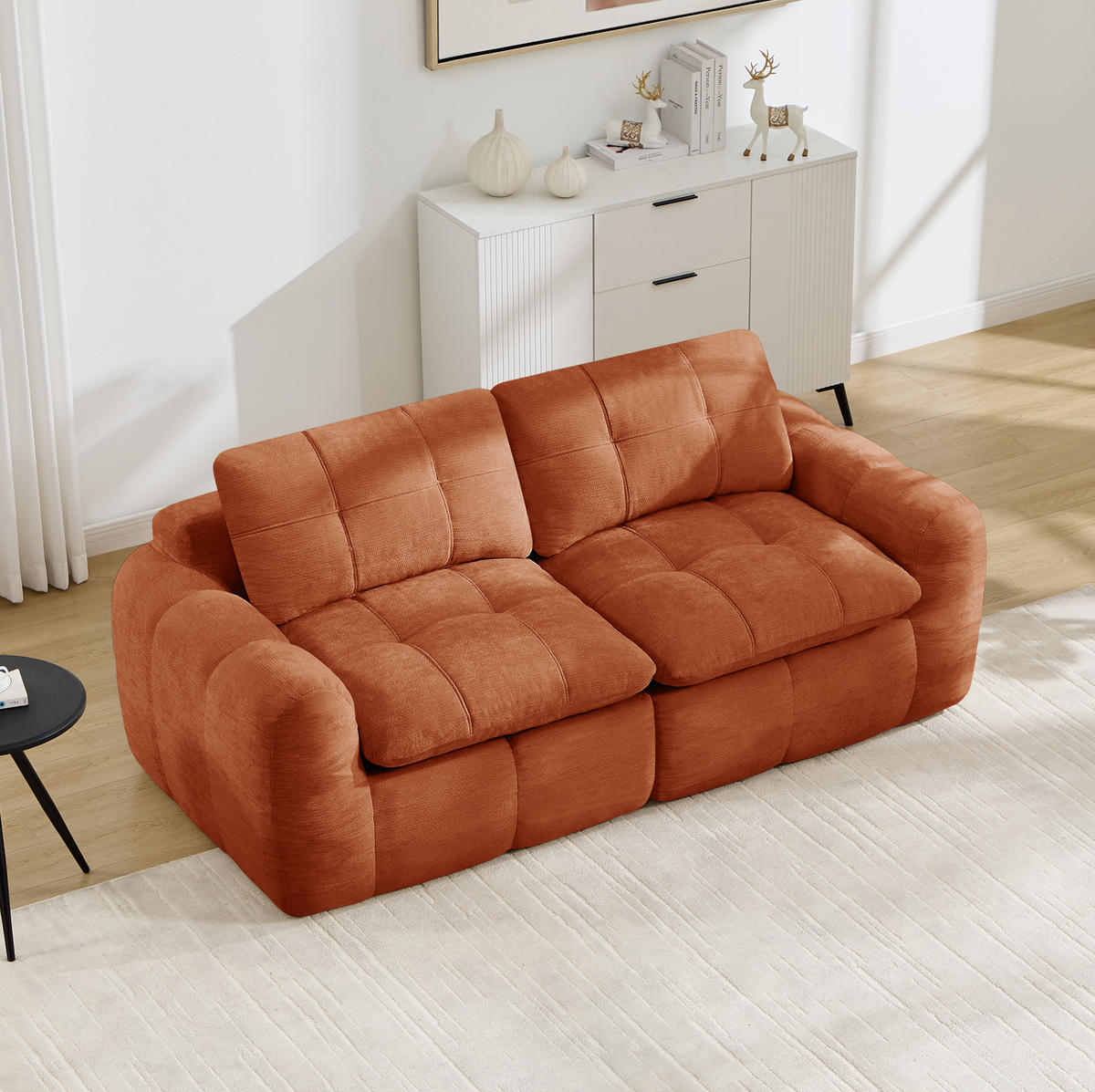 SOFA 194/97/68 cm in Orange aus Chenille mit flexiblem Modulaufbau - Orange, Textil (97/68/194cm) - Flora Grace