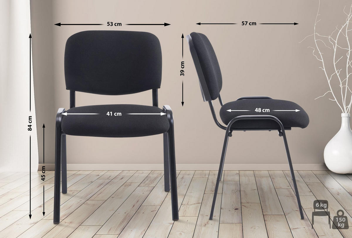 BESUCHERSTUHL Stoff schwarz - Schwarz, Textil/Metall (53/84/57cm) - CLP