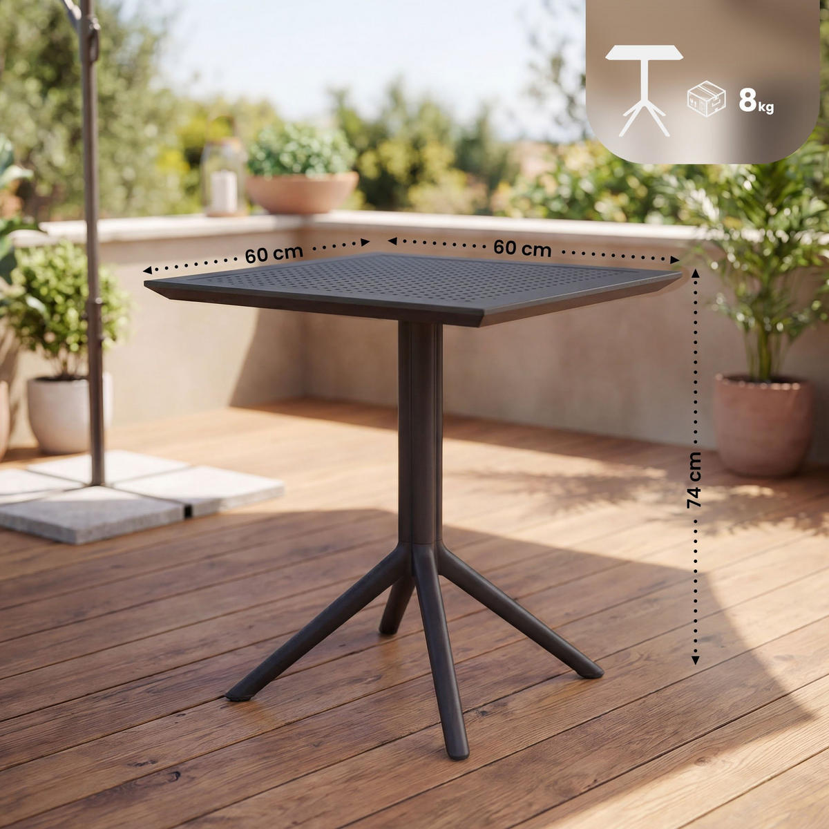 GARTENTISCH eckig 60/60/74 cm Kunststoff schwarz - Schwarz, Kunststoff (60/60/74cm) - CLP