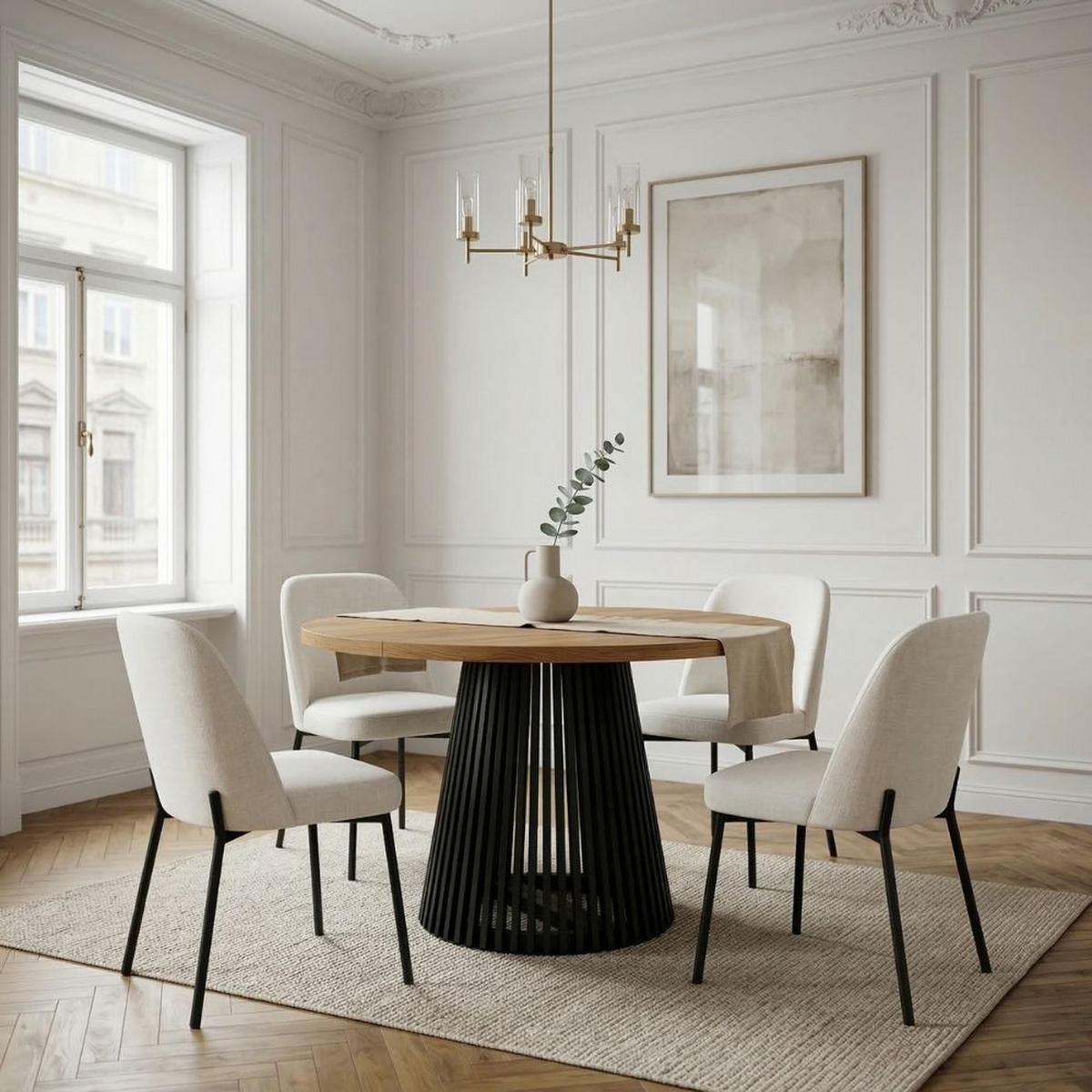 ESSTISCH runder ausziehbarer Tisch für Esszimmer DOVER 100 / 150 cm, Farbe: Eiche Artisan / Schwarz - Schwarz/Eiche Artisan, Holz (150/100/77cm) - Dekori_Interiors