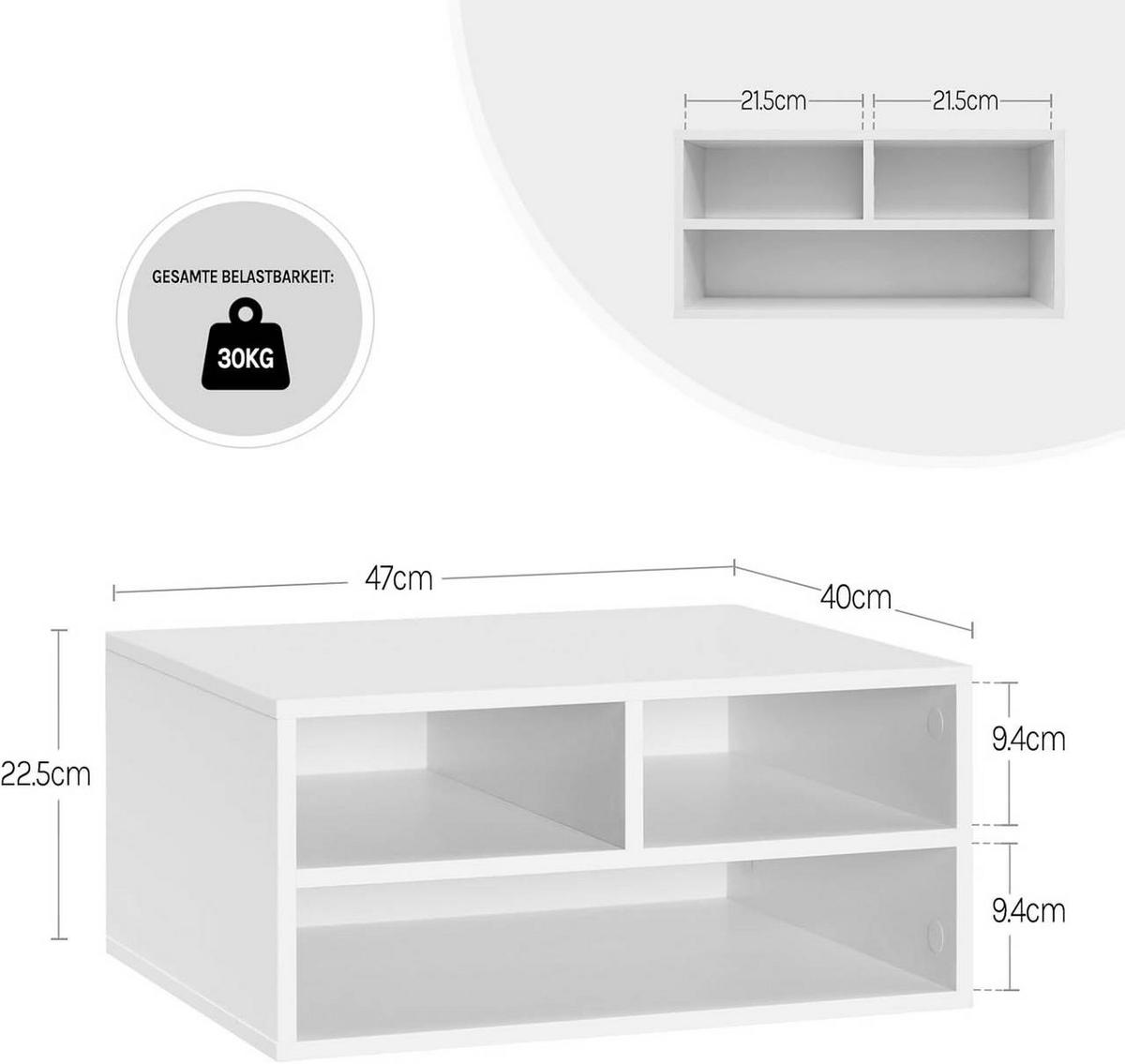 AKTENREGAL mit 3 Fächern,Druckerschrank, 47x22,5x40 cm, Weiß - Weiß, Holzwerkstoff (40/47/22.5cm) - Woltu