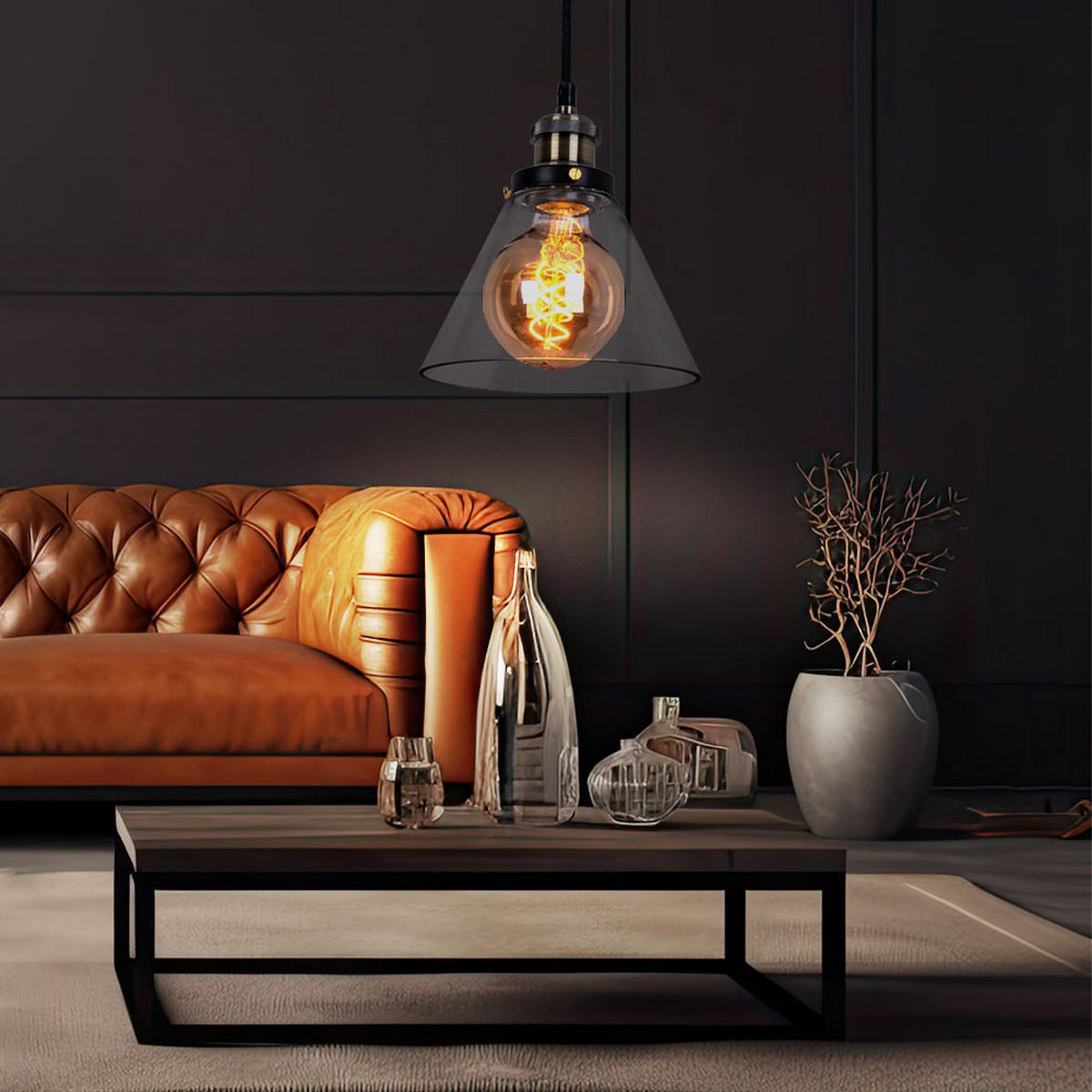 HÄNGELEUCHTE Metall Schwarz Klar - Schwarz, Glas (18/23/110cm)