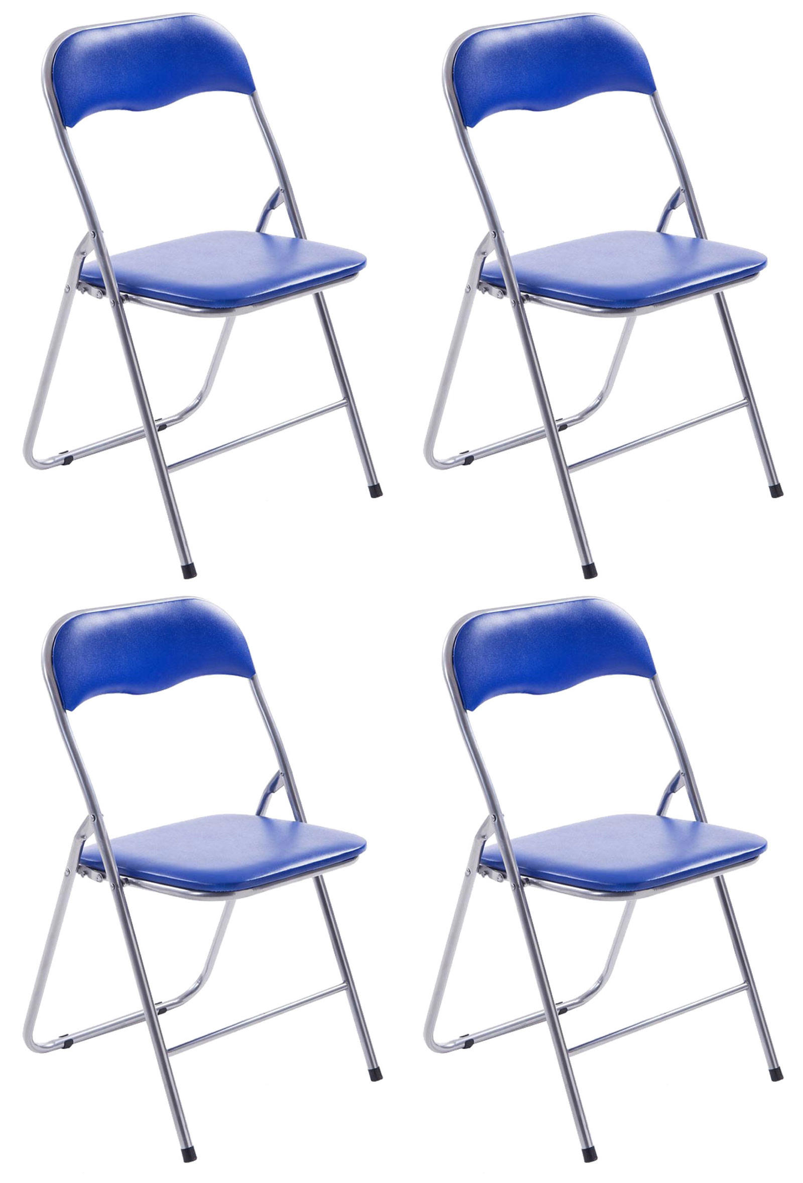 BESUCHERSTUHL 4er Set Lederlook blau/silber - Blau/Silberfarben, Textil/Metall (45/78/45cm) - CLP